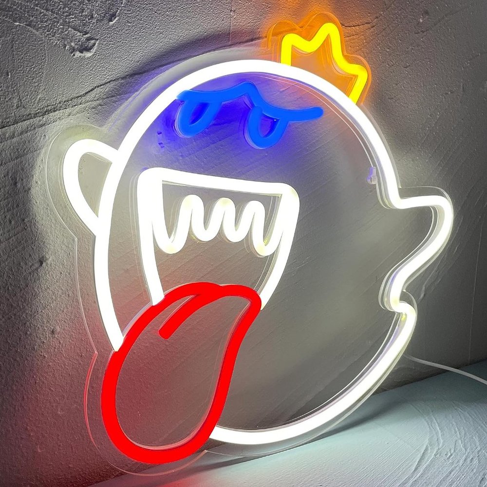 Retro Boo Mario Kart Ghost Cartoon Video Game Neon Light LED Kid/Teen Dorm Room - Picture 2 of 7